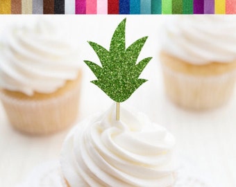 Pineapple Leaf Cupcake Toppers, Pineapple Top Food Picks, Pineapple Party Decor, Tropical Cupcake Toppers, Fruit Themed Party Decorations