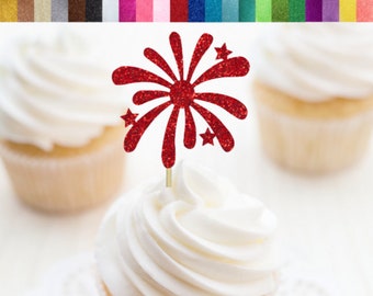 Firework Cupcake Toppers, Fourth of July Party Decor, July 4th Cupcake Toppers, Canada Day Party Decorations, New Years Eve Food Picks, NYE