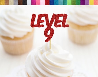 Custom Level Cupcake Toppers, Video Game Birthday Party Decorations, Video Game Cupcake Toppers, Level Up Topper, Gamer Birthday Party Decor