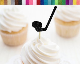 Hockey Stick Cupcake Toppers, Hockey Puck Cupcake Toppers, Hockey Party Decorations, Sport Themed Cupcake Toppers, Winter Party Decorations