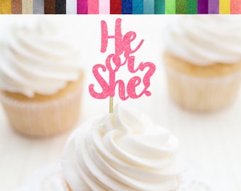 He or She Cupcake Toppers, Gender Reveal Cupcake Toppers, Baby Shower Cupcake Toppers, He or She Toppers, Gender Reveal Food Picks