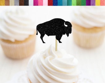 Buffalo Cupcake Toppers, Bison Cupcake Toppers, Buffalo Party Decor, Forest Party Decorations, Lumberjack Party Decor, Bison Toothpicks