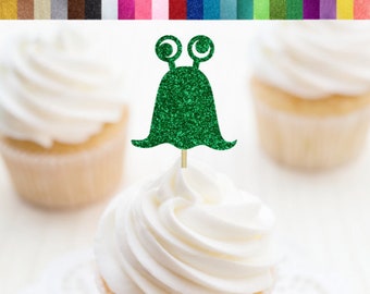 Slug Monster Cupcake Toppers, Monster Birthday Party Decorations, Monster Party Decor, Halloween Cupcake Toppers, Alien Cupcake Toppers