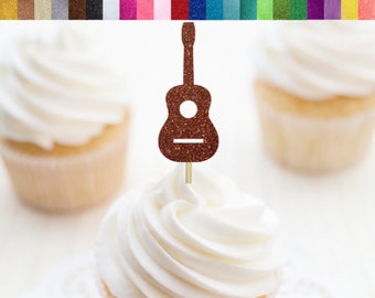 Acoustic Guitar Cupcake Toppers, Music Party Decorations, Rock Star Cupcake Toppers, Country Music Party Decor, Music Theme Birthday Decor