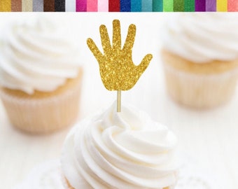 Hand Cupcake Toppers, Five Finger Hand Cupcake Toppers, 5th Birthday Party Decor, Five Cupcake Toppers, Hi-Five Food Picks, 5 Cupcake Topper