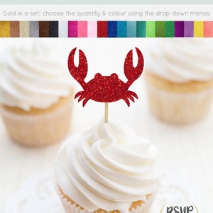 Crab Cupcake Toppers, Crab Food Picks, Beach Party Decor, Ocean Party Decor, Under the Sea Party Supplies, Beach Themed Shower
