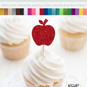 Apple Cupcake Toppers, Glitter Apple Food Picks, Back To School Decorations, Teacher Graduation Party, Tutti Frutti Party Decorations