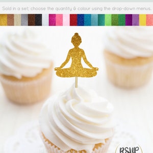 Yoga Cupcake Toppers, Yoga Party Decorations, Fitness Cupcake Topper, Meditation Food Picks, Yoga Instructor Birthday Decorations, Zen Party