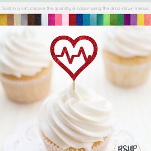 Heartbeat Cupcake Toppers, Doctor Cupcake Toppers, Nurse Cupcake Toppers, Nurse Graduation, Healthcare Party, Heart Pulse Food Picks, EKG