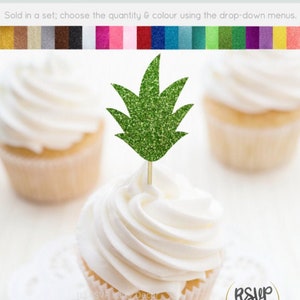 Pineapple Leaf Cupcake Toppers, Pineapple Top Food Picks, Pineapple Party Decor, Tropical Cupcake Toppers, Fruit Themed Party Decorations