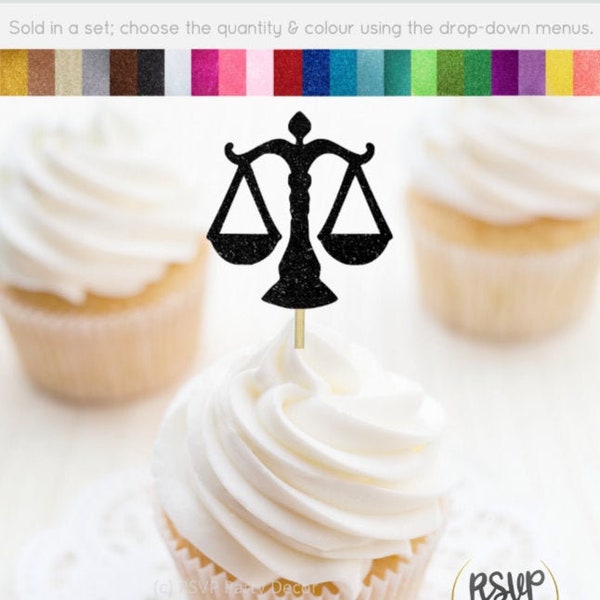 Schuppen der Gerechtigkeit Cupcake Topper, Law Cupcake Toppers, Law School Graduierung Dekorationen, Anwalt Ruhestand Party Dekor, Fall geschlossen Picks