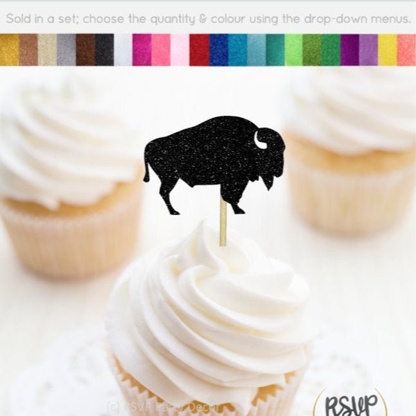 Buffalo Cupcake Toppers, Bison Cupcake Toppers, Buffalo Party Decor, Forest Party Decorations, Lumberjack Party Decor, Bison Toothpicks