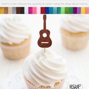 Acoustic Guitar Cupcake Toppers, Music Party Decorations, Rock Star Cupcake Toppers, Country Music Party Decor, Music Theme Birthday Decor