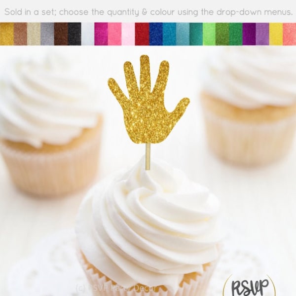 Hand Cupcake Toppers, Five Finger Hand Cupcake Toppers, 5th Birthday Party Decor, Five Cupcake Toppers, Hi-Five Food Picks, 5 Cupcake Topper