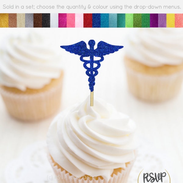 Medical Symbol Cupcake Toppers, Caduceus Cupcake Toppers, Doctor Party Decorations, Pharmacist Graduation Party Decor, Nurse Party Decor