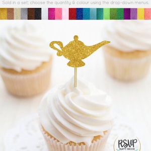 Genie Lamp Cupcake Toppers, Decorazioni per feste marocchine, Jasmine Cupcake Toppers, Jasmine Birthday Party, Genie Party Decor, Magic Lamp Picks
