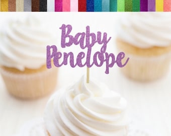 Custom Baby Cupcake Toppers, Personalized Baby Shower Food Picks, Baby Shower Party Decor, Baby Name Reveal Ideas, Baby Name Toppers