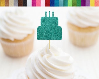 Birthday Cake Cupcake Toppers, Glitter Cake Food Picks, Birthday Cupcake Toppers, Bakery Party Decorations, Baking Themed Party Decor