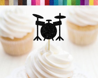 Drums Cupcake Toppers, Music Party Decorations, Rock Star Cupcake Toppers, Rock n Roll Party Decor, Music Theme Birthday Decor, Drum Picks