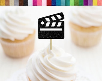 Film Clapper Cupcake Toppers, Movie Food Picks, Hollywood Themed Party Decor, Film School Graduation, Movie Toppers, Cinema Birthday