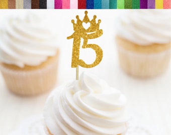 Crown 15 Cupcake Toppers, Quinceanera Party Decorations, 15 Food Picks, 15th Birthday Party Decorations, Quince, Quinceañera Cupcake Toppers