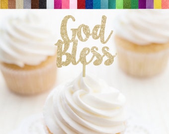 God Bless Cupcake Toppers, Baptême Cupcake Toppers, Baptême Cupcake Toppers, Holy Communion Cupcake Toppers, Cross, Religious Food Picks