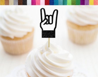 Rock Hand Cupcake Toppers, Music Party Decorations, Rock Star Cupcake Toppers, Rock n Roll Party Decor, Music Theme Birthday Decor