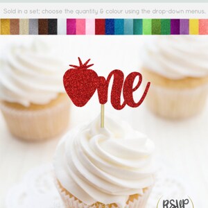 Strawberry One Cupcake Toppers, Fruit Theme 1st Birthday Cake Topper, Berry Sweet First Birthday Decorations, Summer 1st Birthday Food Picks
