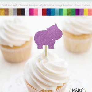 Hippo Cupcake Toppers, Glitter Hippo Food Picks, Hippo Baby Shower Decor, Hippo Birthday Decor, Hippopotamus Party Decorations, Zoo Party