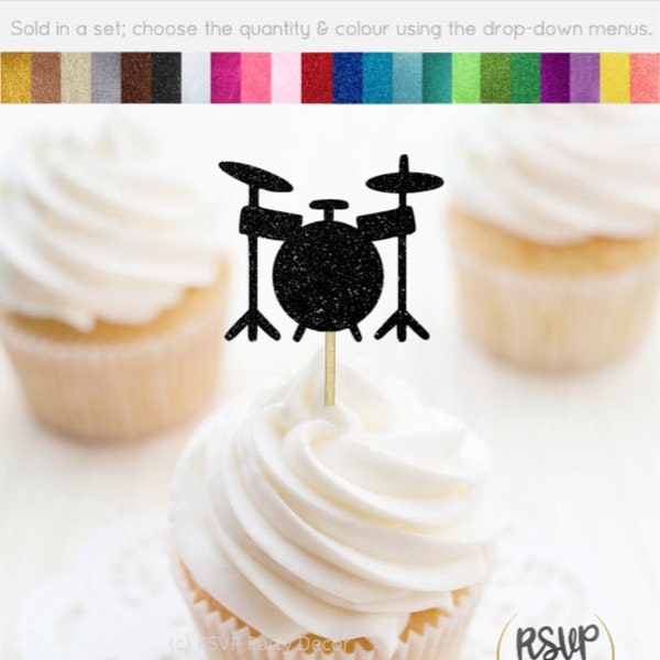 Drums Cupcake Toppers, Music Party Decorations, Rock Star Cupcake Toppers, Rock n Roll Party Decor, Music Theme Birthday Decor, Drum Picks