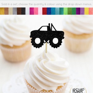 Monster Truck Cupcake Toppers, Monster Truck Food Picks, Boys Birthday Party Decor, Wheels or Heels Gender Reveal, Monster Truck Rally