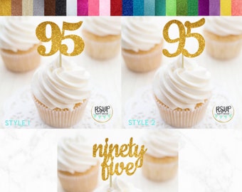 Number 95 Cupcake Toppers, Ninety Five Food Picks, 95th Birthday Decorations, 95th Anniversary Party Decorations, Glitter "95" Toppers