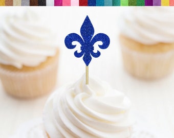 Fleur De Lis Cupcake Toppers, French Party Decorations, Quebec Party Decor, France Party Decor, Mardi Gras Cupcake Toppers, Mardi Gras Party