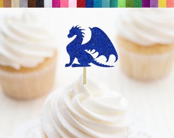 Dragon Cupcake Toppers, Dragon Food Picks, Dragon Party Decorations, Medieval Knight Birthday Decor, Fantasy Themed Party Decorations