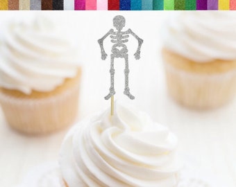 Skeleton Cupcake Toppers, Halloween Birthday Party Decor, Halloween Party Supplies, Bone Food Picks, Doctor Retirement Graduation Party