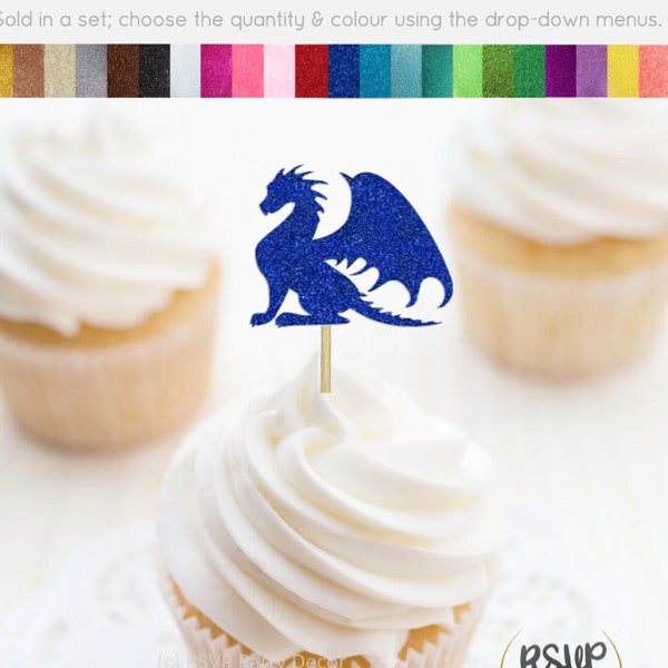 Dragon Cupcake Toppers, Dragon Food Picks, Dragon Party Decorations, Medieval Knight Birthday Decor, Fantasy Themed Party Decorations