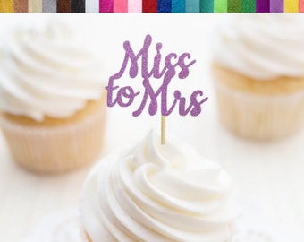 Miss to Mrs Cupcake Toppers, Bridal Shower Cupcake Toppers, Engagement Party Decorations, Bridal Shower Decorations, Bachelorette Food Picks