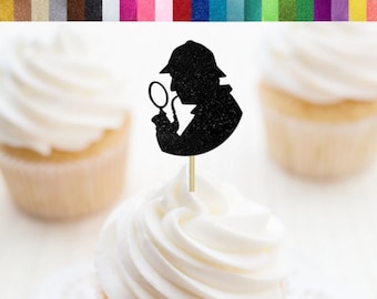 Detective Cupcake Toppers, Murder Mystery Party Decorations, 1920s Detective Food Picks, Investigator Birthday Party Decor, Police Party