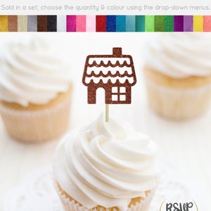 Gingerbread House Cupcake Toppers, Christmas Party Decorations, Gingerbread Party Decorations, Christmas Food Picks, Holiday Party Decor