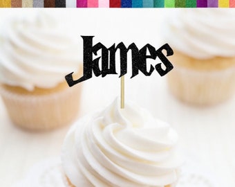 Custom Wizard Font Cupcake Toppers, Personalized Wizard Birthday Party Decor, Witch Birthday Party Decorations, Halloween Name Toppers