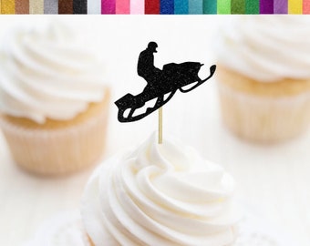 Snowmobile Cupcake Toppers, Ski-Doo Cupcake Toppers, Extreme Sports Party Decorations, Mountain Party Decor, Winter Birthday Decorations
