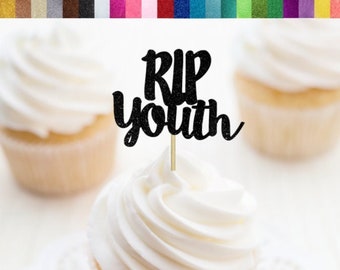 RIP Youth Cupcake Toppers, Funny Birthday Party Decor, Gothic Birthday Party Decorations, Halloween Adult Birthday Party Decor, Emo Birthday