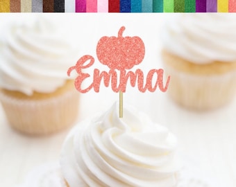 Custom Pumpkin Cupcake Toppers, Fall Birthday Cupcake Toppers, Little Pumpkin Baby Shower Party Decor, Autumn Birthday Party Decorations