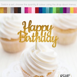 Alles Gute zum Geburtstag Cupcake Toppers, Geburtstag Cupcake Toppers, Geburtstagspartydekorationen, Geburtstagsparty Zubehör, Glitter Geburtstags-Food-Picks