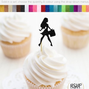 Shopping Woman Cupcake Toppers, Fashion Birthday Party Decorations, Fashionista Party Decor, Shopaholic Party Decor, Girly Cupcake Toppers