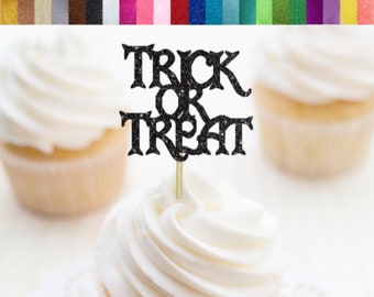 Bus eller godis-muffinstoppare, Halloween-muffinstoppare, Halloweenfestdekorationer, Glitter Bus eller godis-matval