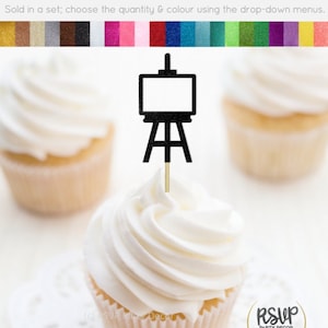 Paint Easel Cupcake Toppers, Paint Art Cupcake Toppers, Decorazioni per feste a tema artistico, Diploma di scuola d'arte, Pittore Decorazioni per feste di compleanno