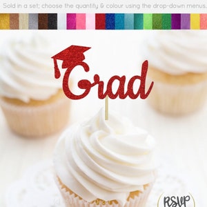 Grad Cupcake Toppers, 2024 Grad Cupcake Toppers, Graduation Party Decor, Grad Food Picks, Graduation Toothpicks, Grad Cap Cupcakes