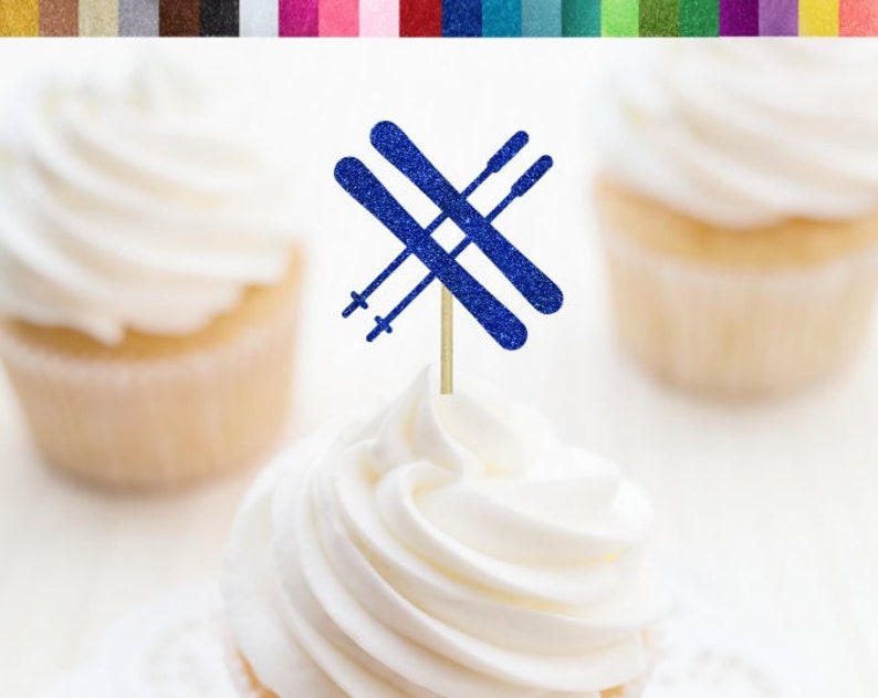 Ski Cupcake Toppers Ski Themed Party Decor Skiing Cupcake Toppers Skier Birthday Party Decor Mountain Ski Party Supplies