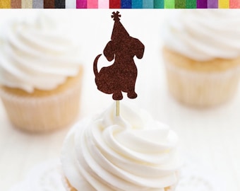 Party Hat Puppy Cupcake Toppers, Dog Cupcake Toppers, Dog Food Picks, Dog Birthday Decoration, Let's Pawty Party Decor, Barkday Toppers